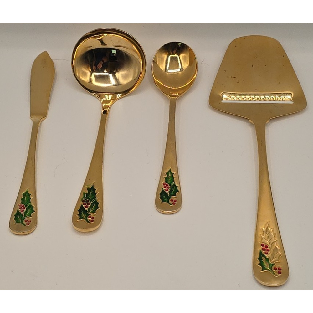Vtg Hollyberry 4 Piece Serving Set Gold Tone No. 1006 JCPenney